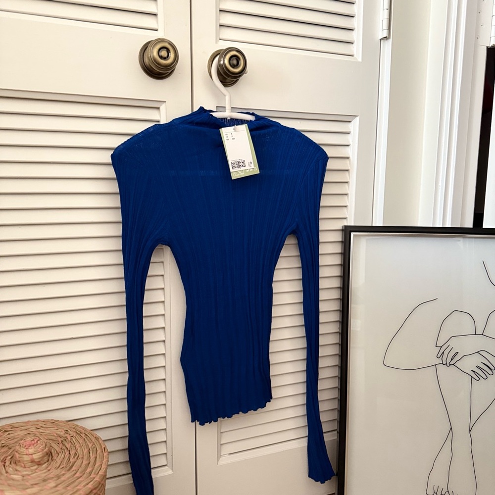 H&M Blue Ribbed Long Sleeve Cut Out Bodysuit